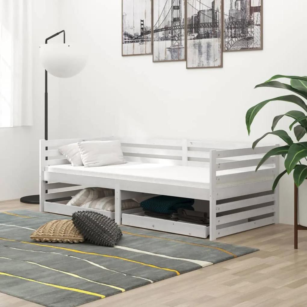 vidaXL Denná posteľ so zásuvkami 90x200 cm biela borovicové drevo