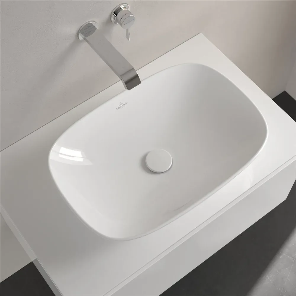 VILLEROY & BOCH Loop & Friends obdĺžnikové umývadlo na dosku bez otvoru, bez prepadu, 560 x 380 mm, biela alpská, s povrchom CeramicPlus, 4A4901R1