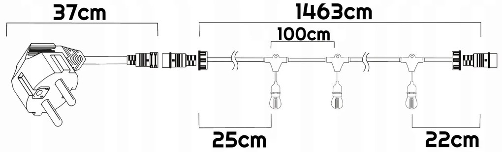 BERGE Záhradná girlanda 15m + 16x 1W LED žiarovka