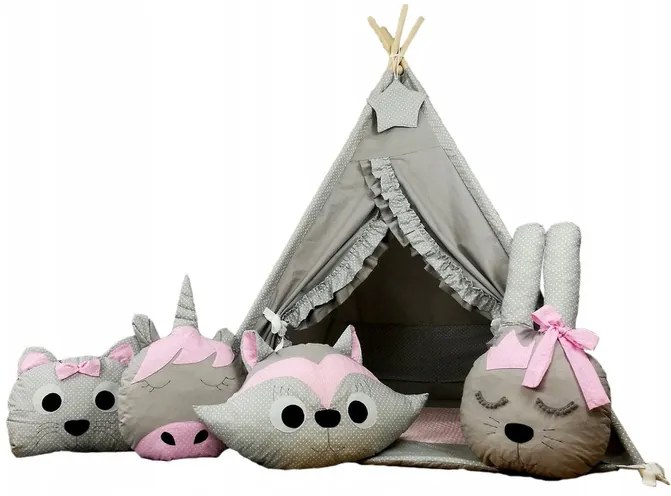 Detský stan TEEPEE (TÍPÍ) LUXURY s doplnkami - RUŽOVÁ ZOO