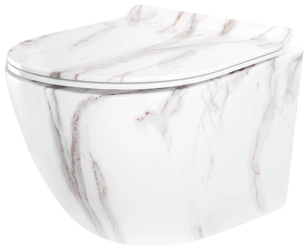 Rea Carter Tornado, závesná WC misa 49x37x35 cm + WC sedadlo, imitácia kameňa-Aiax Shiny, REA-C6390