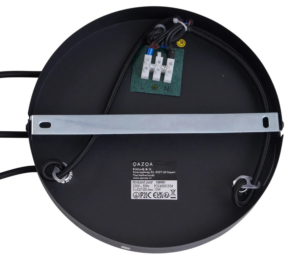 Moderné závesné svietidlo čierne s dymovým sklom 3-svetlo - Dame