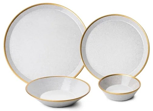 Jedálna súprava 16 ks, sivá/zlatá, porcelán