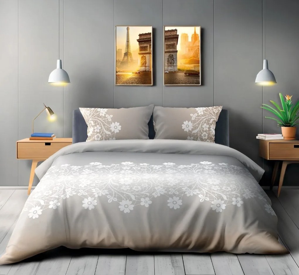 Bavlněné saténové povlečení Piano 003 140x200 cm + 70x90 cm šedo-béžové