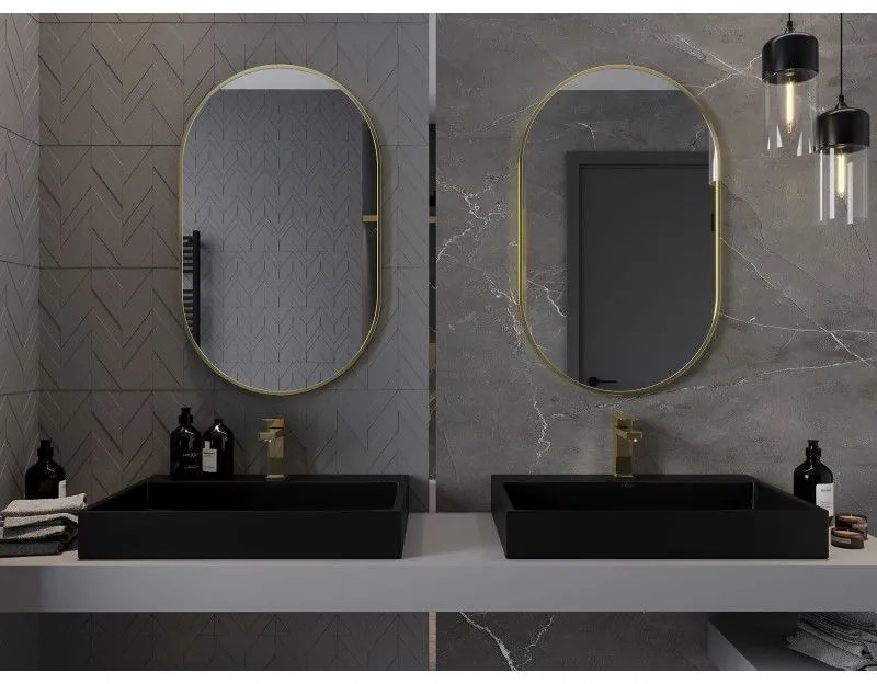 Mexen Loft, oválne kúpeľňové zrkadlo 90 x 55 cm, farba rámu zlatá lesklá, 9851-090-055-000-50