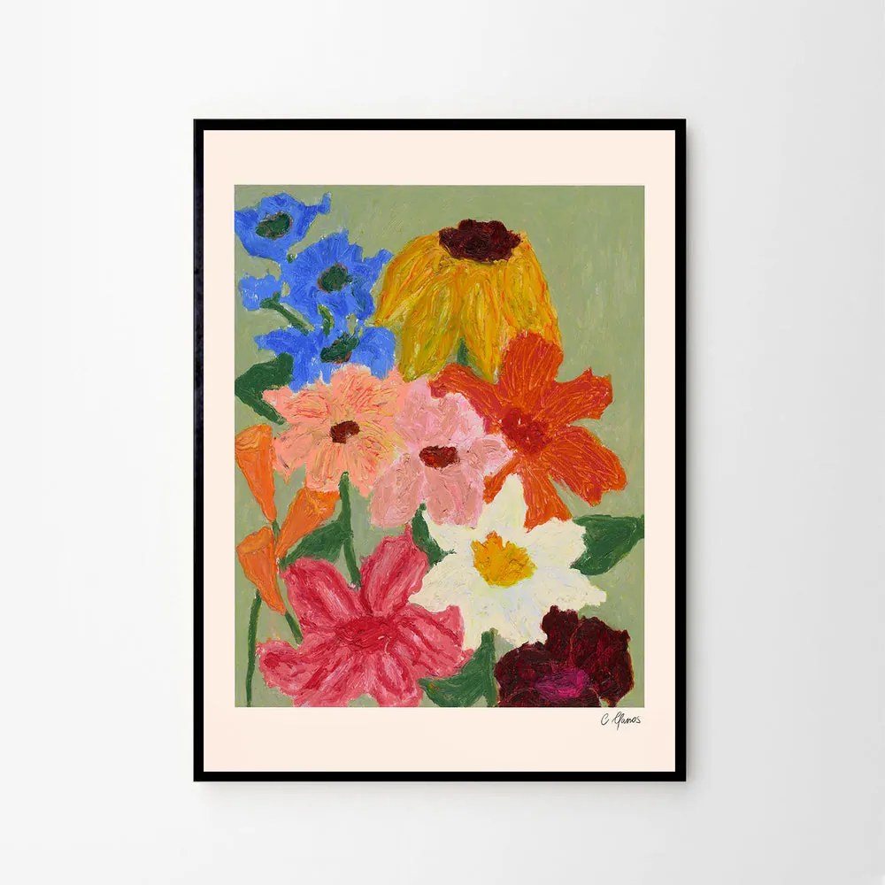 Moikka Plagát Flowers on Sage Green by Carla Llanos 30x40 cm