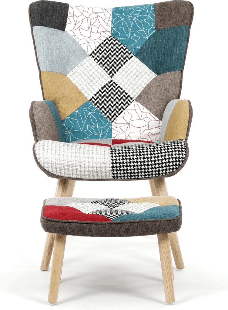 Kreslo ušiak s podnožou PATCHWORK 01