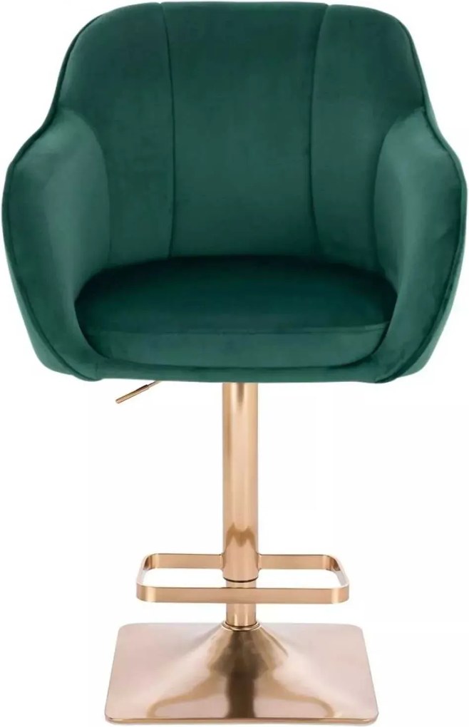 LuxuryForm DESIGN Barová stolička AVOLA VELUR na zlatej hranatej podstave - zelená