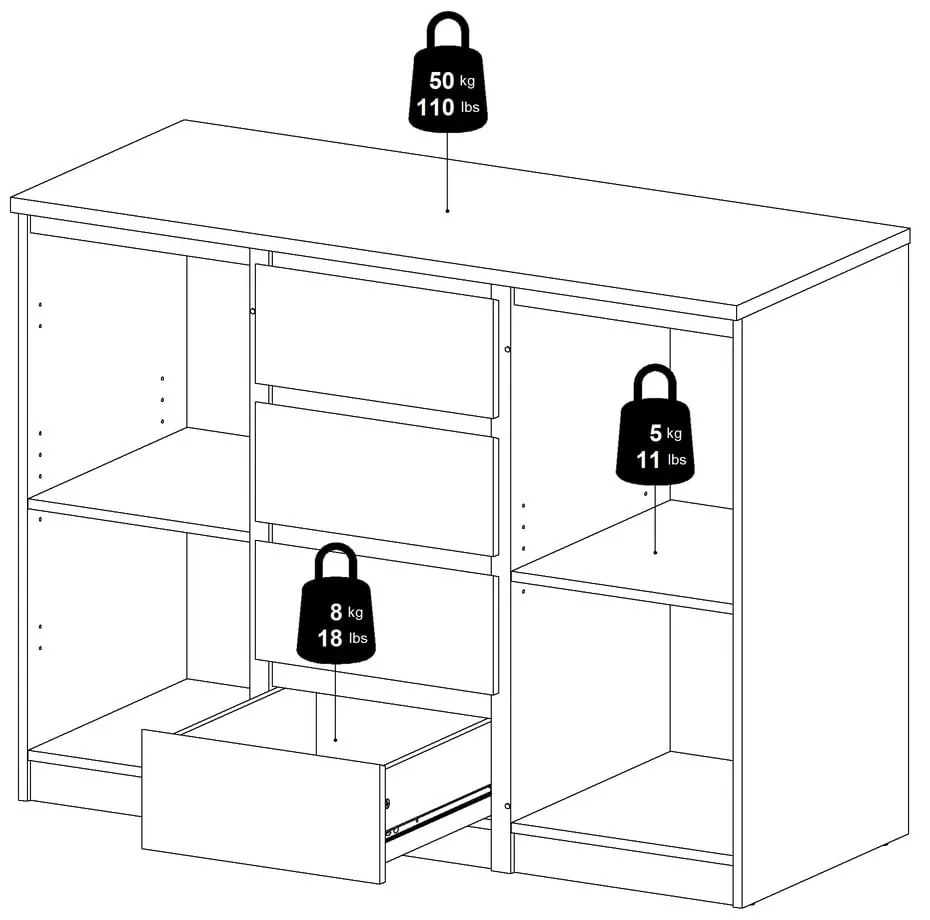 Komoda v dekore duba v prírodnej farbe 121x91x50 cm Naia – Tvilum