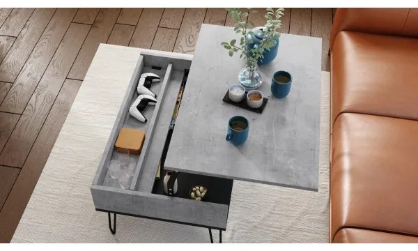 Konferenčný stôl HALIJA so zdvíhacou doskou a policou, betónovo sivý/čierny