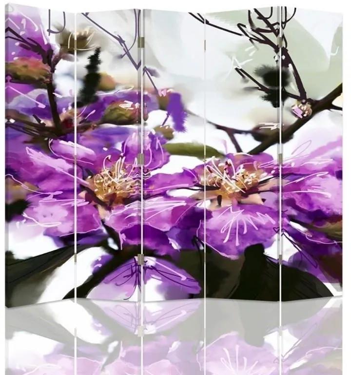 Ozdobný paraván, Magnetické květiny - 180x170 cm, päťdielny, klasický paraván