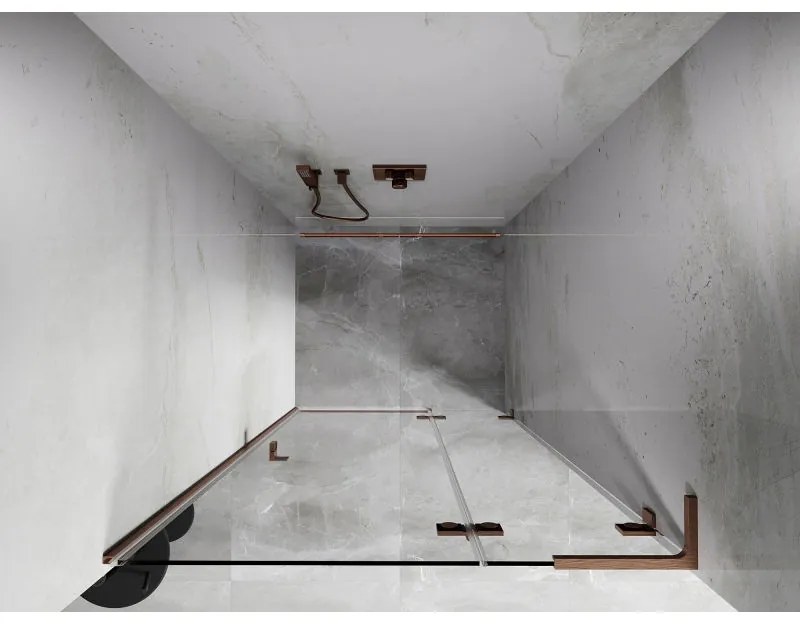 Mexen Lunar L, Otočné pravé sprchové dvere 95 cm, 8mm číre sklo, medený matný profil, 834L-095-000-65-00-P