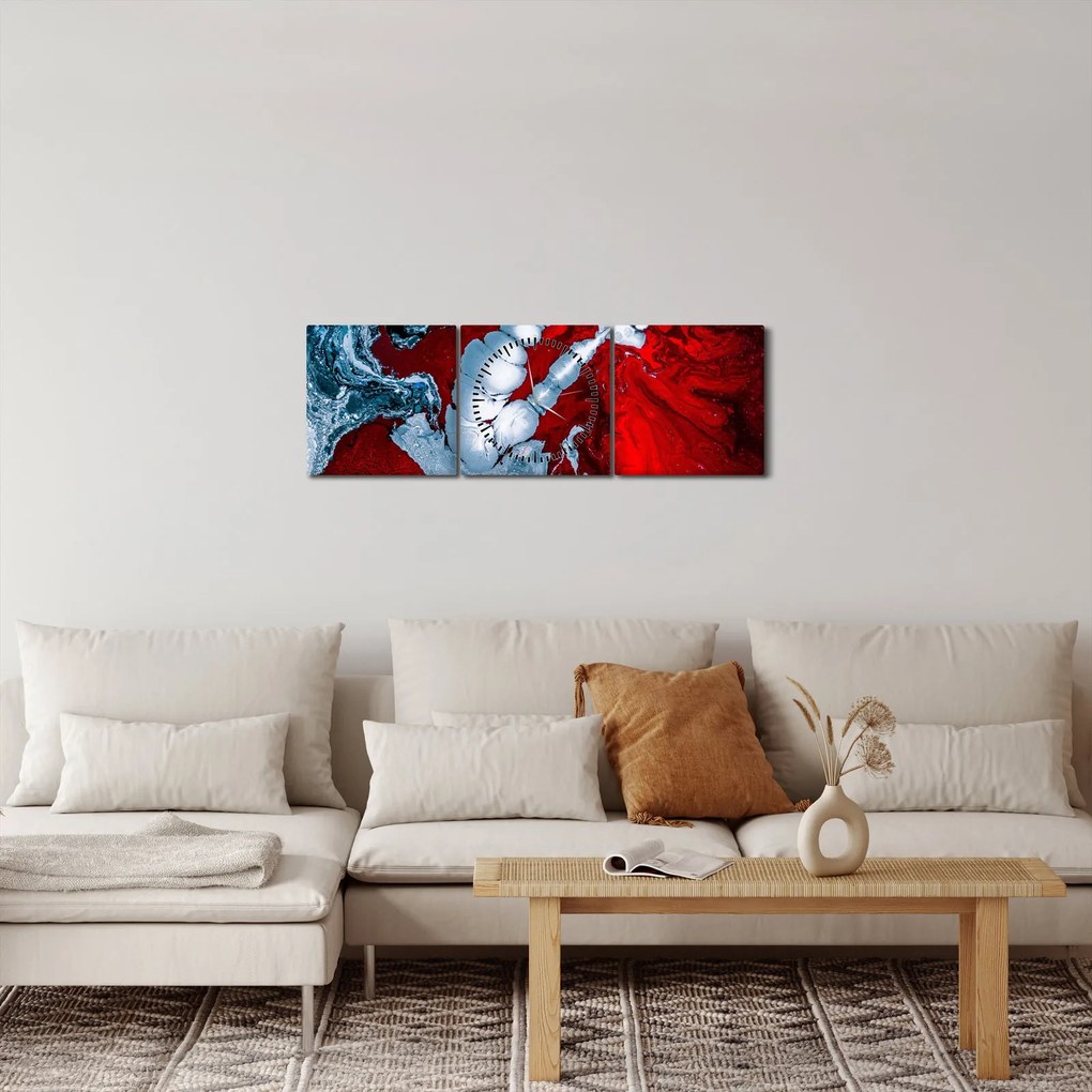 Obraz abstraktných škvŕn (s hodinami) (90x30 cm)