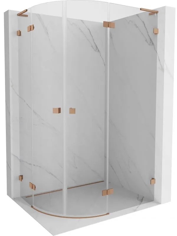 Mexen Lunar, L pravý polkruhový sprchový kút 100 x 90 cm, 8mm číre sklo, profil medená matná, 833L-100P-090L-65-00