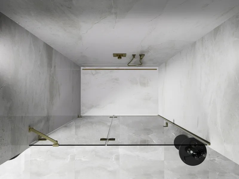 Mexen, Mexen Lunar ľavé výklopné sprchové dvere 130 cm, transparentné, brúsené zlaté - 834-130-000-55-00-L