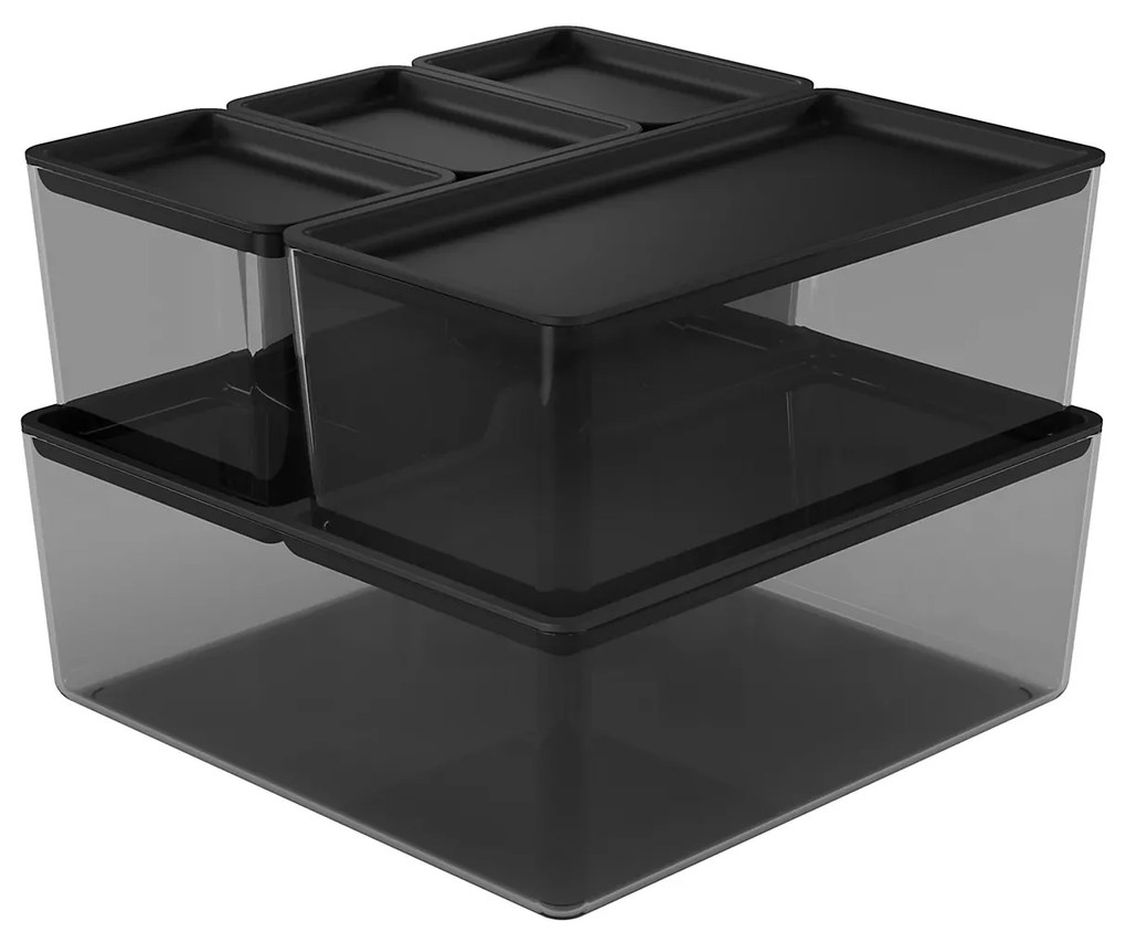 Goodhome Sada úložných boxů do šuplíku s víčky, koupelnový organizér 5v1, KOROS BLACK - černý