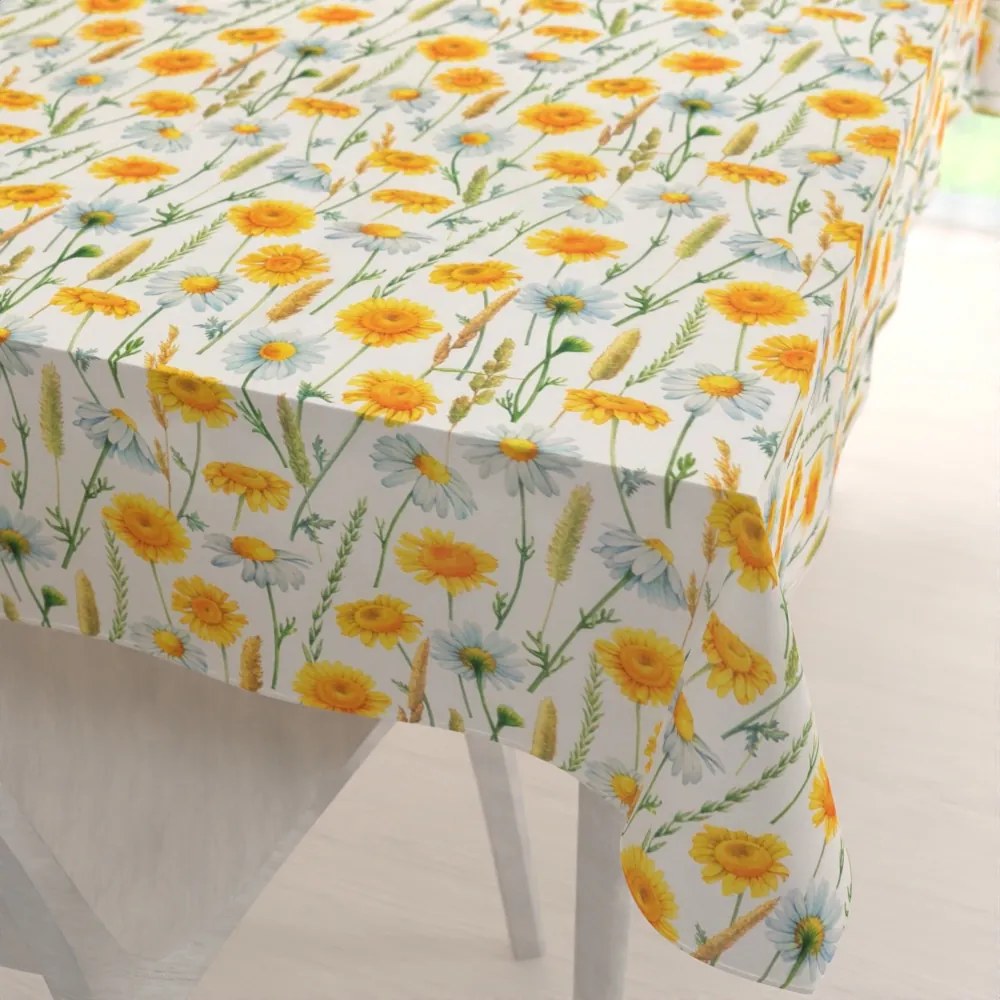 Biante Dekoračný obdĺžnikový obrus PML-104 Biele a žlté margaréty na bielom 60x100 cm