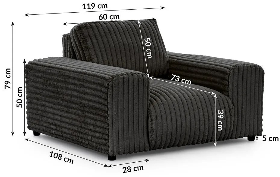 Tmavosivé menčestrové kreslo Justin – Ropez