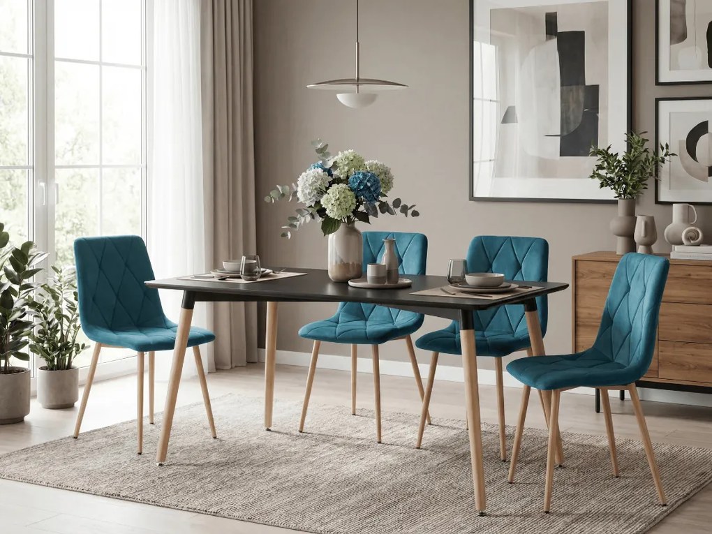 Tyrkysová zamatová jedálenská stolička LIBRA