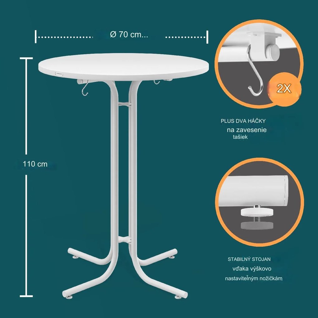 InternetovaZahrada Skladací barový stôl Ø70 cm - biely