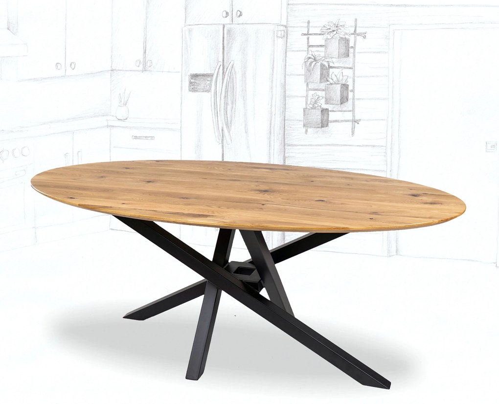 Wooded Jídelní stůl Victoria ROUNDED z masivu DUB Velikost stolu: 190 x 90 cm, Barva kovu: Černá