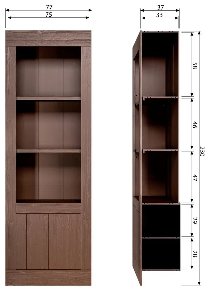 Hnedá knižnica z borovicového dreva 78x230 cm Yumi – BePureHome