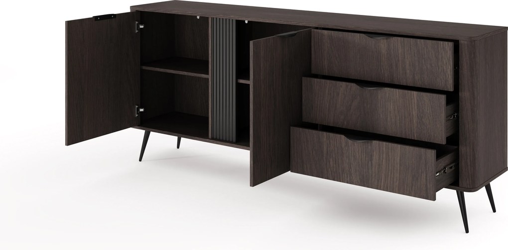 Komoda Edrin 195 cm so zásuvkami - dub dunin / čierna