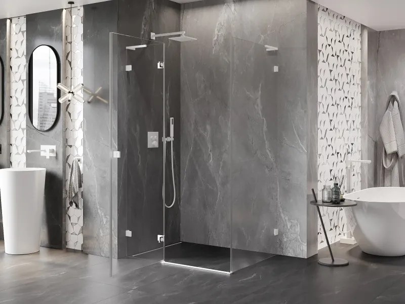 Mexen Lunar L, sklápací sprchový kút ľavý 70 x 80 cm, 8mm číre sklo, biely profil, 834L-070-080-20-00-L