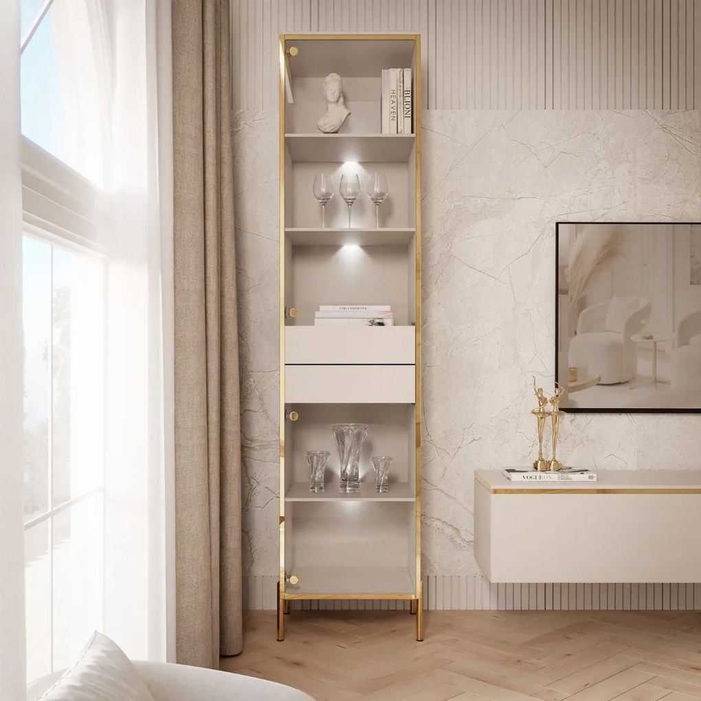 VITRÍNA NESSIE KAŠMÍR + ZLATÁ NA NOŽIČKÁCH 45 x 195 cm