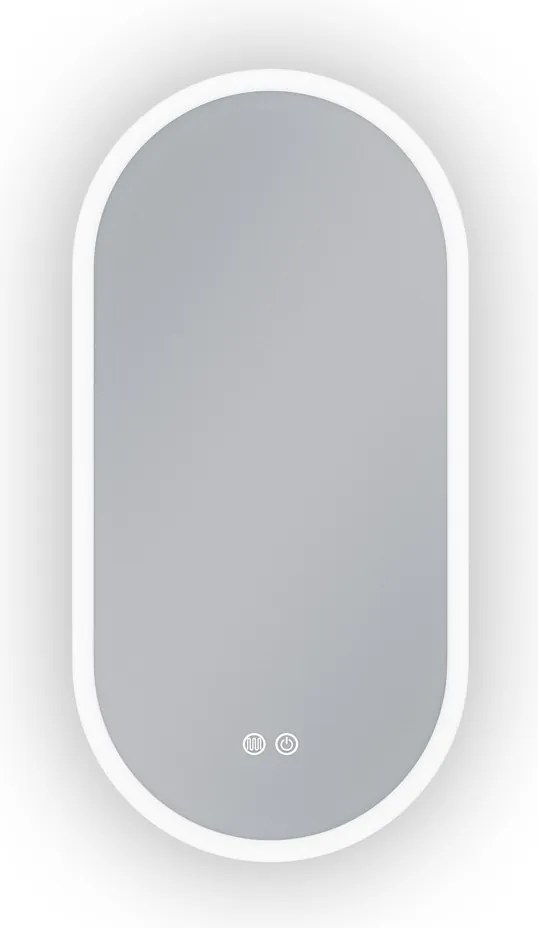 Erga Demi, oválne LED zrkadlo 40x80cm, 3 farby svetla, predné osvetlenie, vyhrievacia podložka proti zapareniu, ERG-V01-DEMI-4080-CL