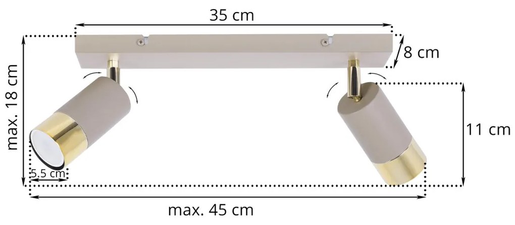 Bodové svietidlo Hugo, 2x béžové/zlaté kovové tienidlo, (možnosť polohovania)