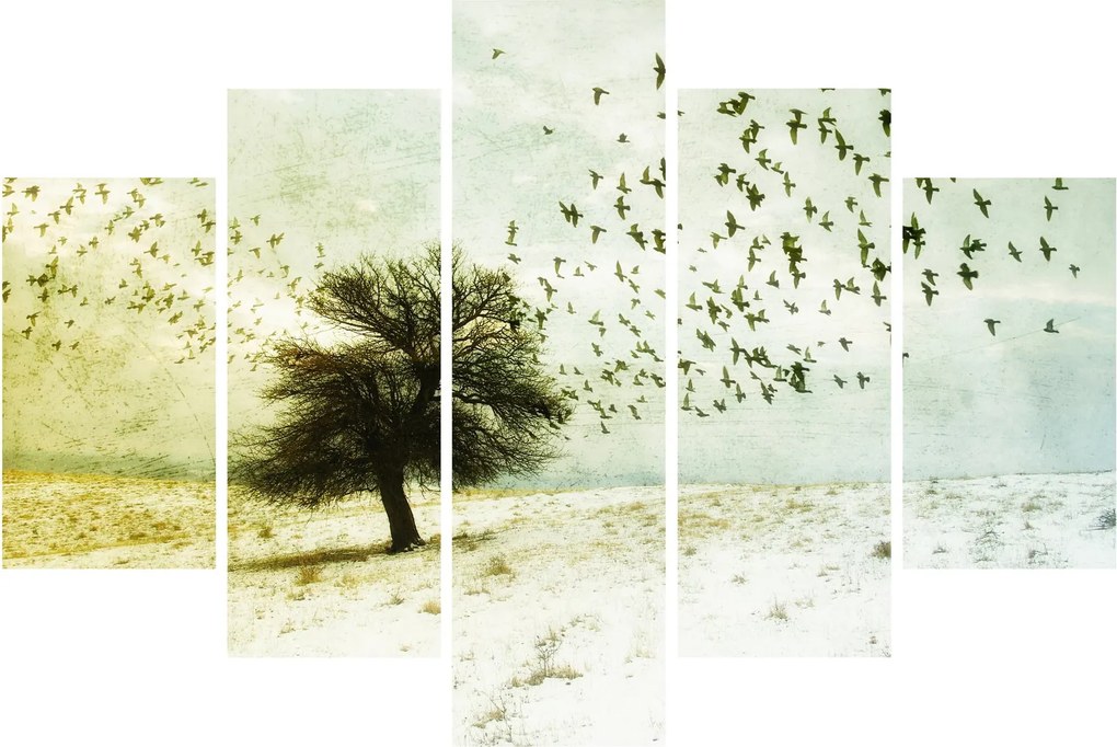 Obraz - Maľovaný kŕdeľ vtákov (150x105 cm)
