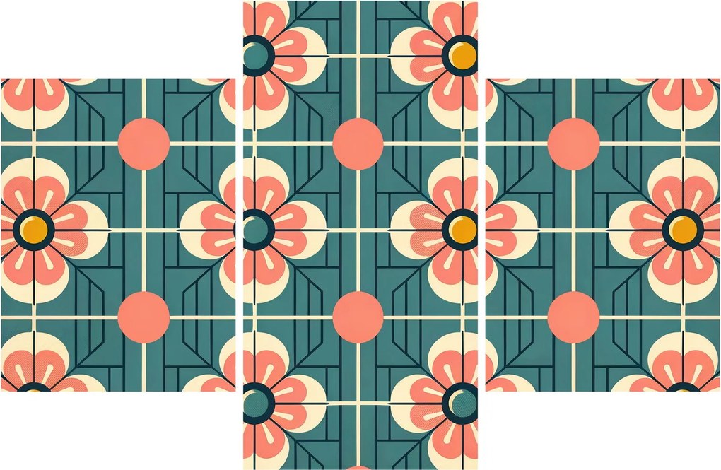 Obraz - Retro vzor s kvetmi (90x60 cm)