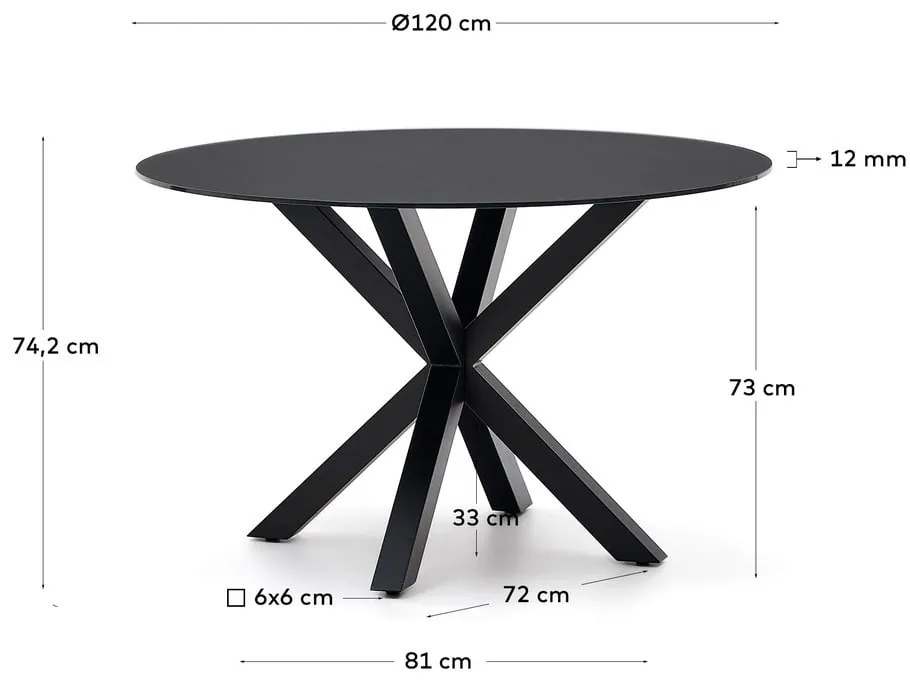 Čierny okrúhly jedálenský stôl so sklenenou doskou ø 120 cm Argo – Kave Home