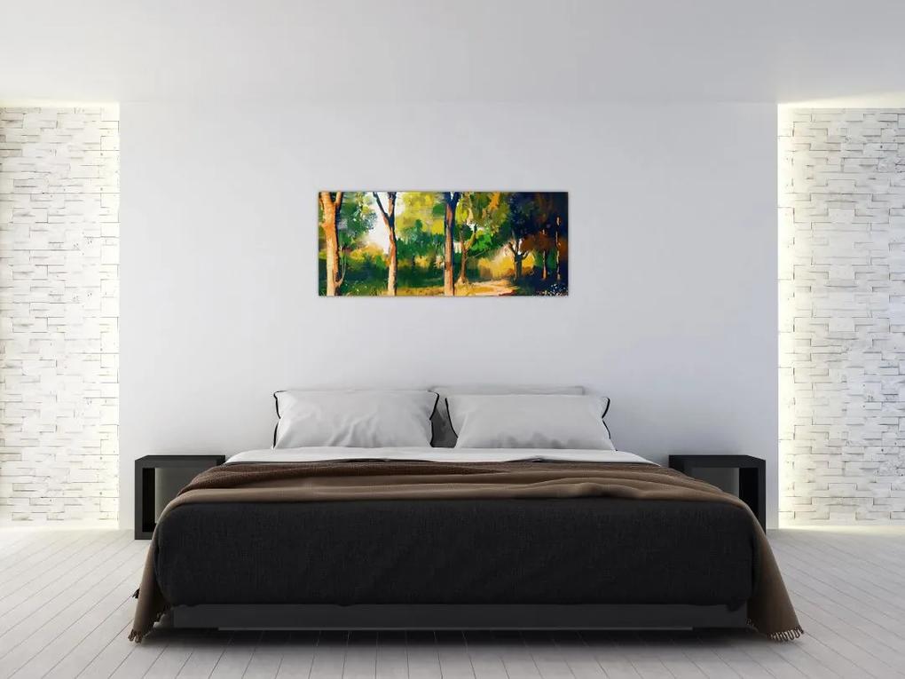 Obraz lesa v letnom slnku, maľba (120x50 cm)