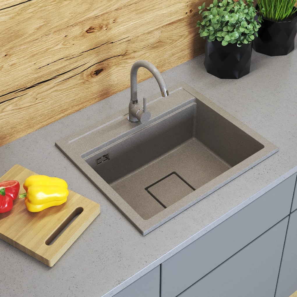 Gamma Quadro 5850, 1-komorový granitový drez 580x495x220 mm, béžová, GMA-ZLE000231