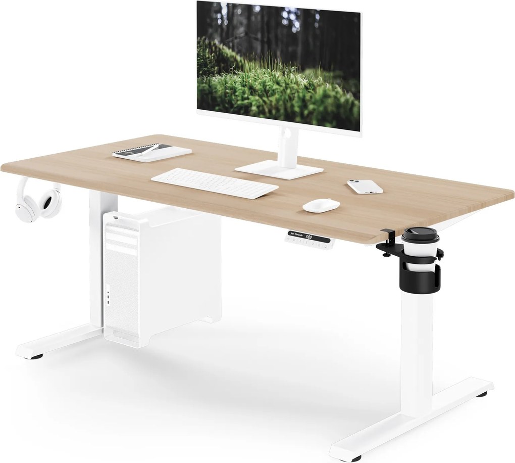 Elektrický stôl s nastaviteľnou výškou ergonomický biely/dub sonoma,1400x700 mm: ARIA