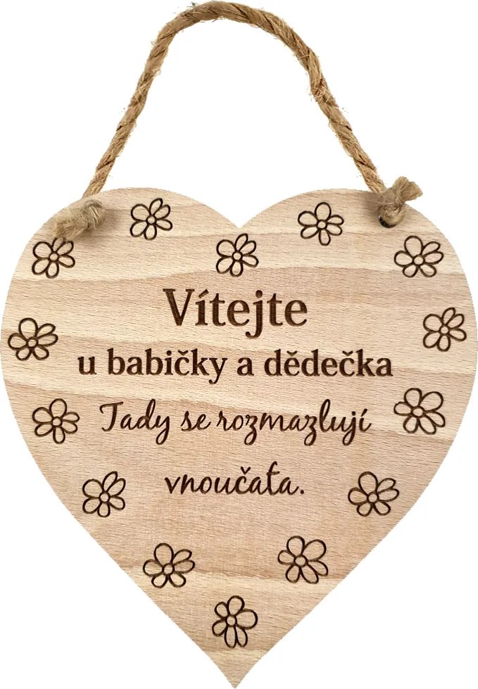 AMADEA Drevené srdce s textom Vitajte u babičky a deduška, tu.. , masívne drevo, 16 x 15 cm