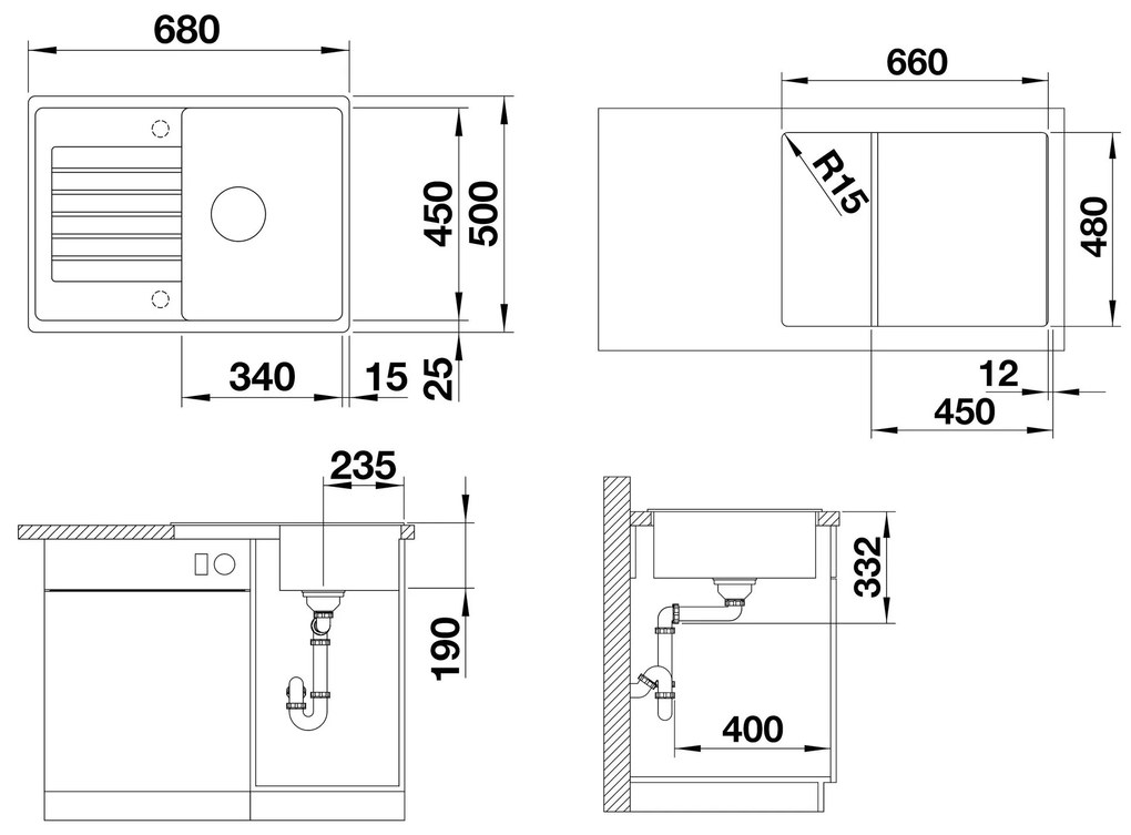 Blanco Zia 45 S Compact, silgranitový drez 680x500x190 mm, 1-komorový, biela soft, BLA-527197