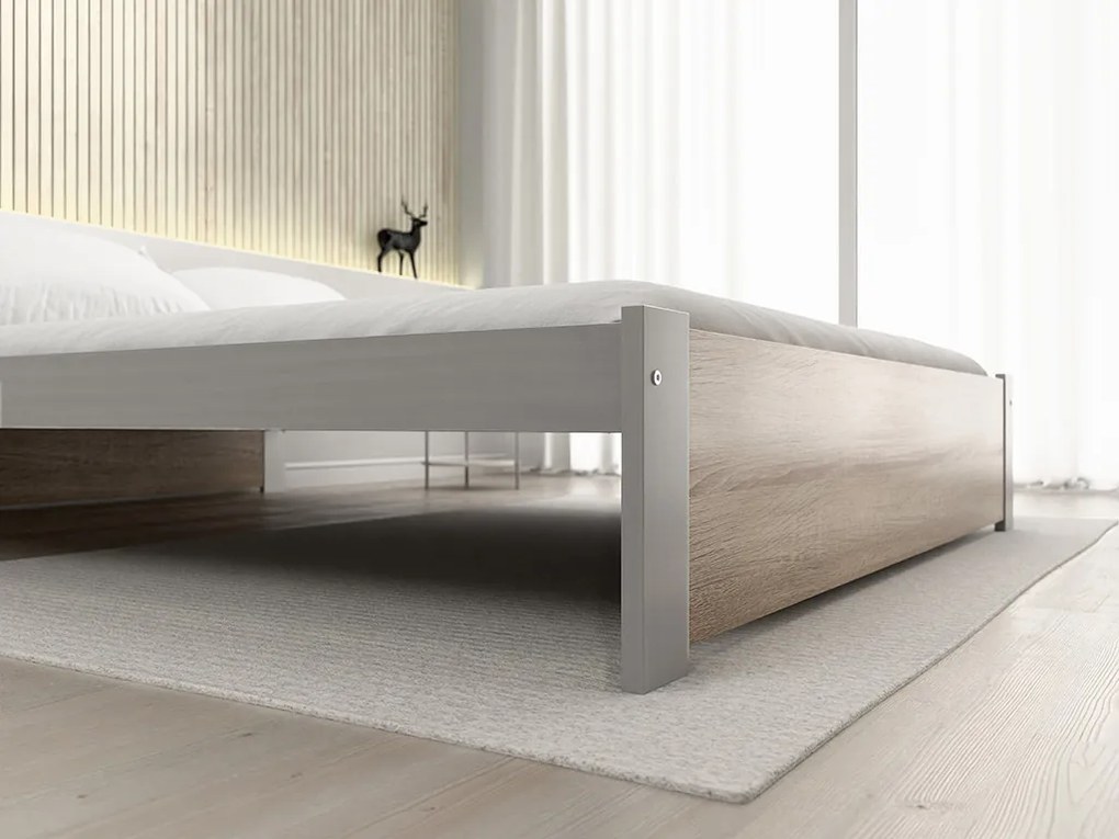 Posteľ IKAROS 160 x 200 cm, dub sonoma/sivá Rošt: S latkovým roštom, Matrac: Matrac DELUXE 10 cm
