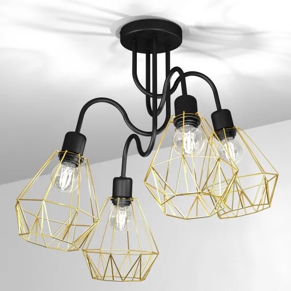 Prisadený luster BERGEN 4xE27/60W/230V čierna/zlatá