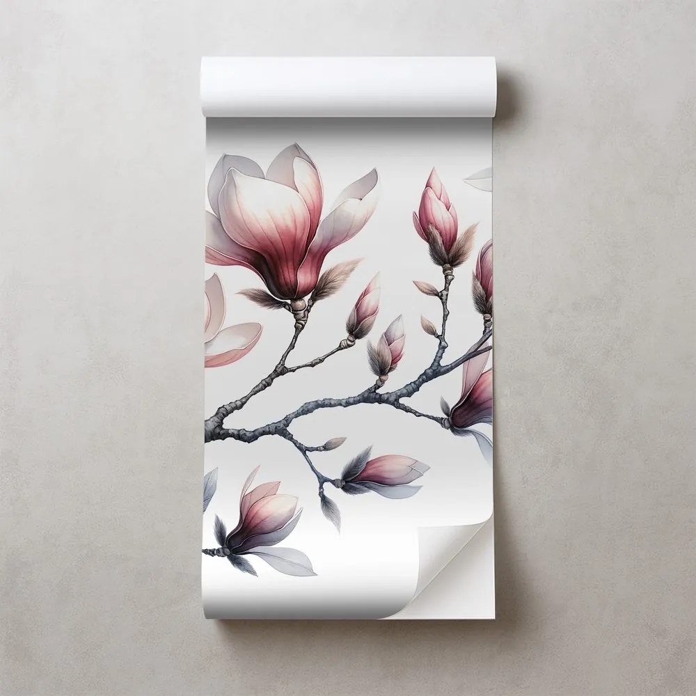 Samolepiaca fototapeta jemné magnólie na bielom pozadí