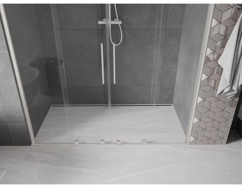 Mexen Velar Duo, posuvné sprchové dvere do otvoru 170 cm, 8mm číre sklo, brúsená oceľ, 871-170-000-02-97
