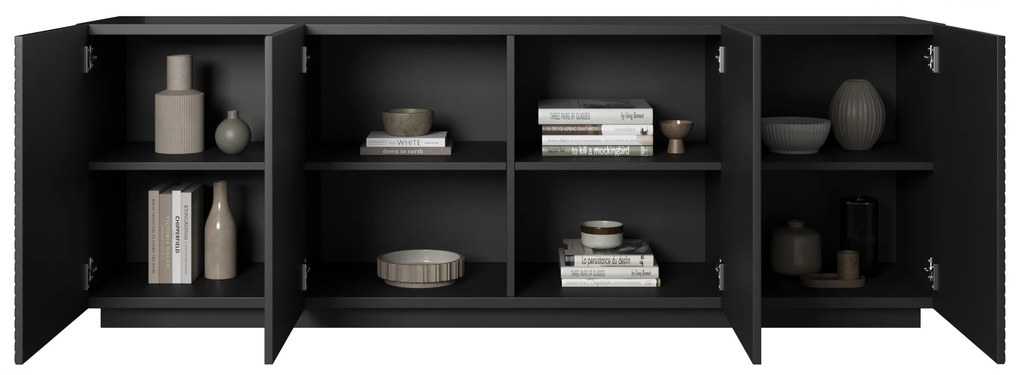 Čierna matná komoda Asha 200 cm so štyrmi dverami