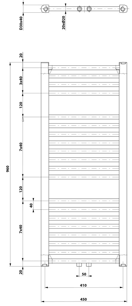 Aqualine Aqualine, DIRECT vykurovacie teleso s stredovým pripojením 450x960 mm, 447 W, biela, ELM94T
