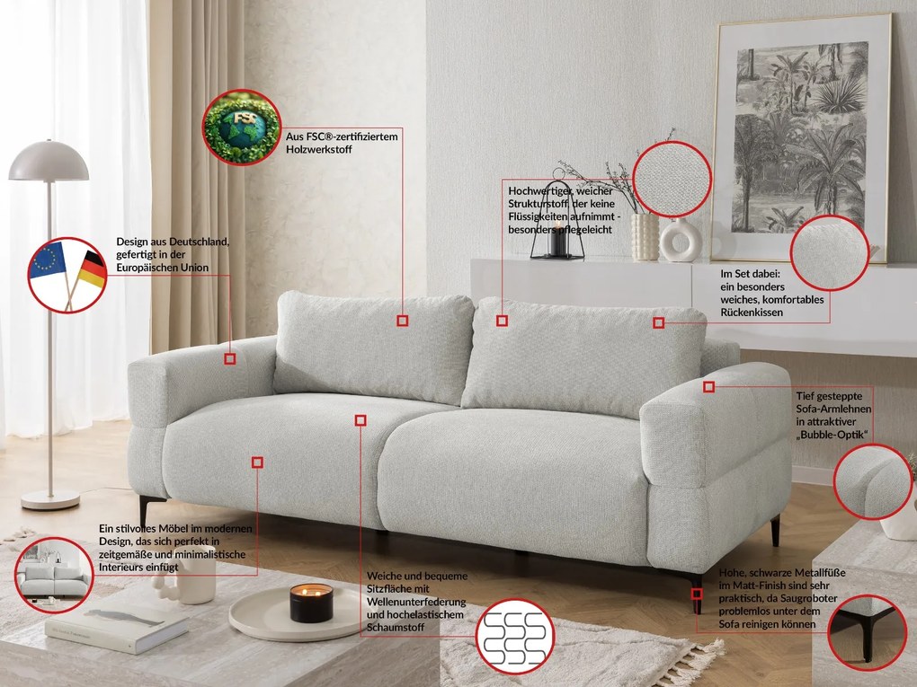 POHOVKA FLEUR 3 MIESTNÁ SVETLO SIVÁ 217 cm