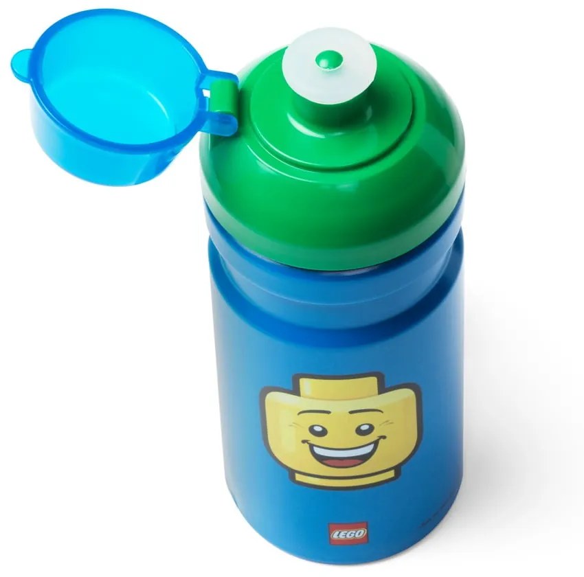Modrá fľaša na vodu so zeleným vekom LEGO® Iconic, 390 ml