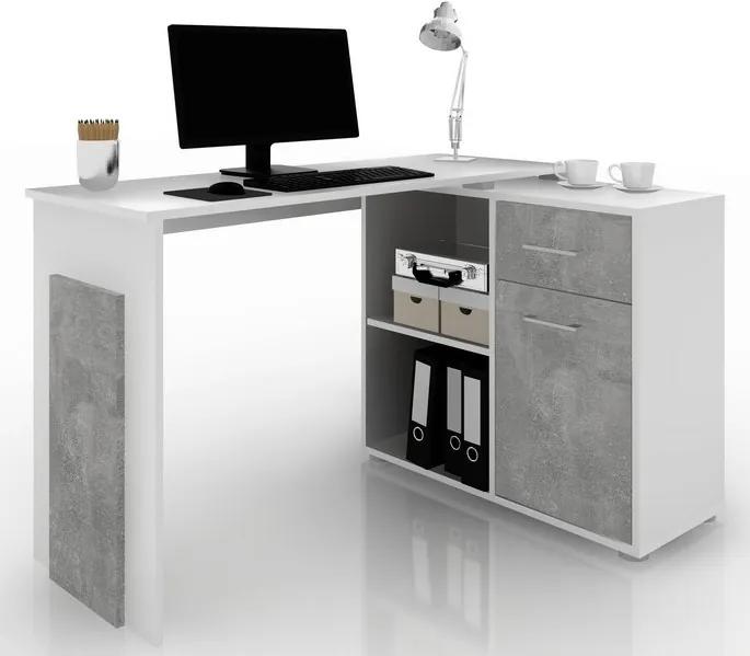 Rohový písací stôl Andy, biela/šedý beton