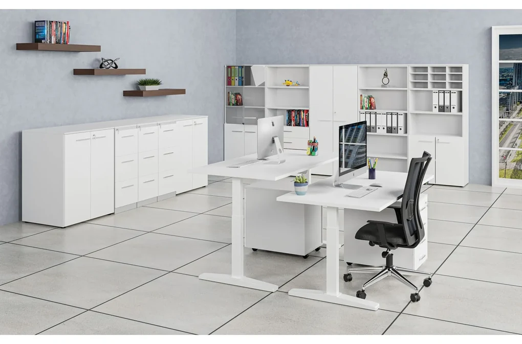 Kombinovaná kancelárska skriňa PRIMO WHITE, dvere na 3 poschodia, 800 x 420 x 2128 mm, biela