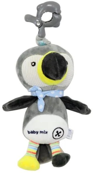 BABY MIX Detská plyšová hračka s hracím strojčekom a klipom Baby Mix Tukan sivý
